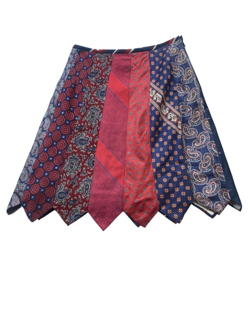 Upcycled Handmade Skirt from Men's Ties Red/Blue Sz S #236Q